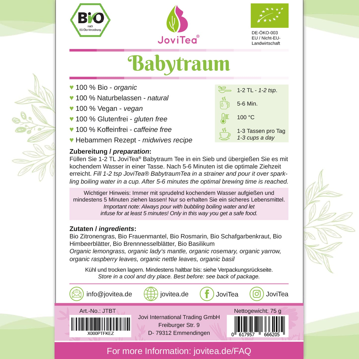 Sparset: JoviTea Babytraum Tee Bio