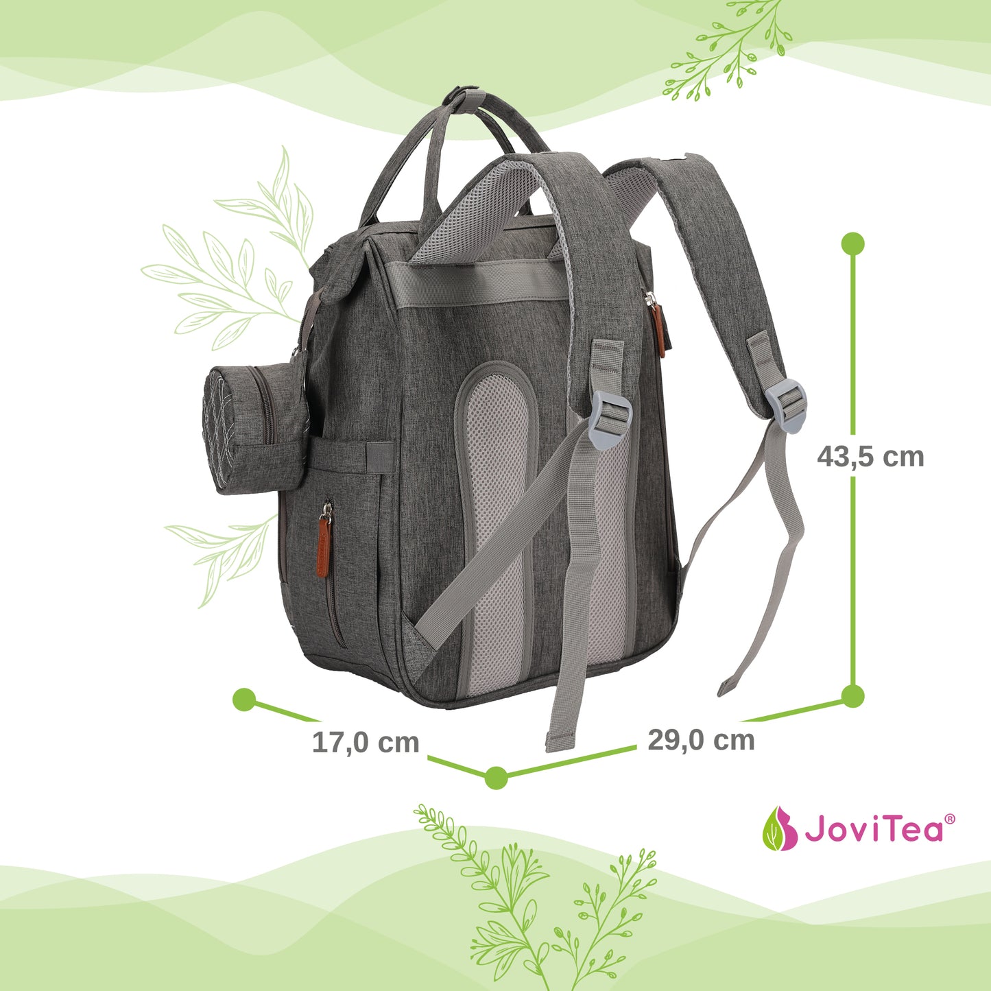 JoviTea Wickeltasche/Wickelrucksack grau inkl. kleiner Wickelunterlage